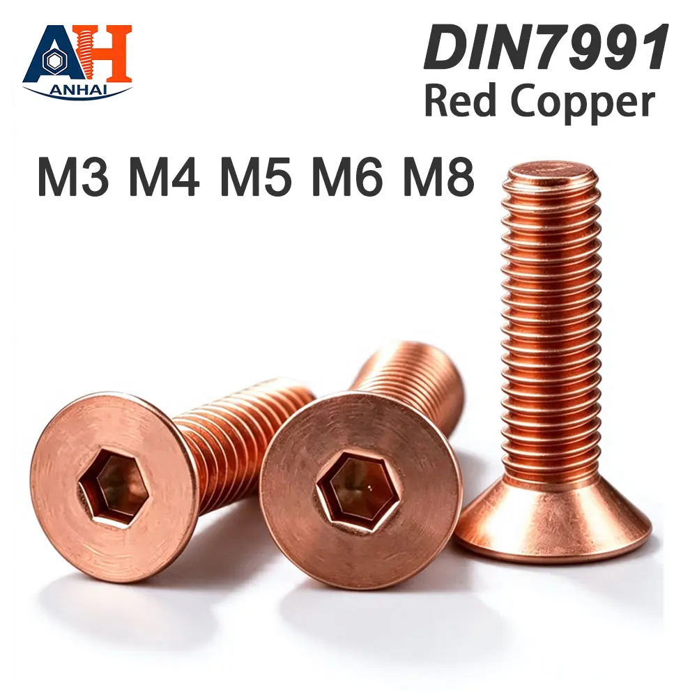 Red Copper Countersunk Hex Socket Machine Screw DIN7991 Flat Head Allen Bolt M3 M4 M5 M6 M8