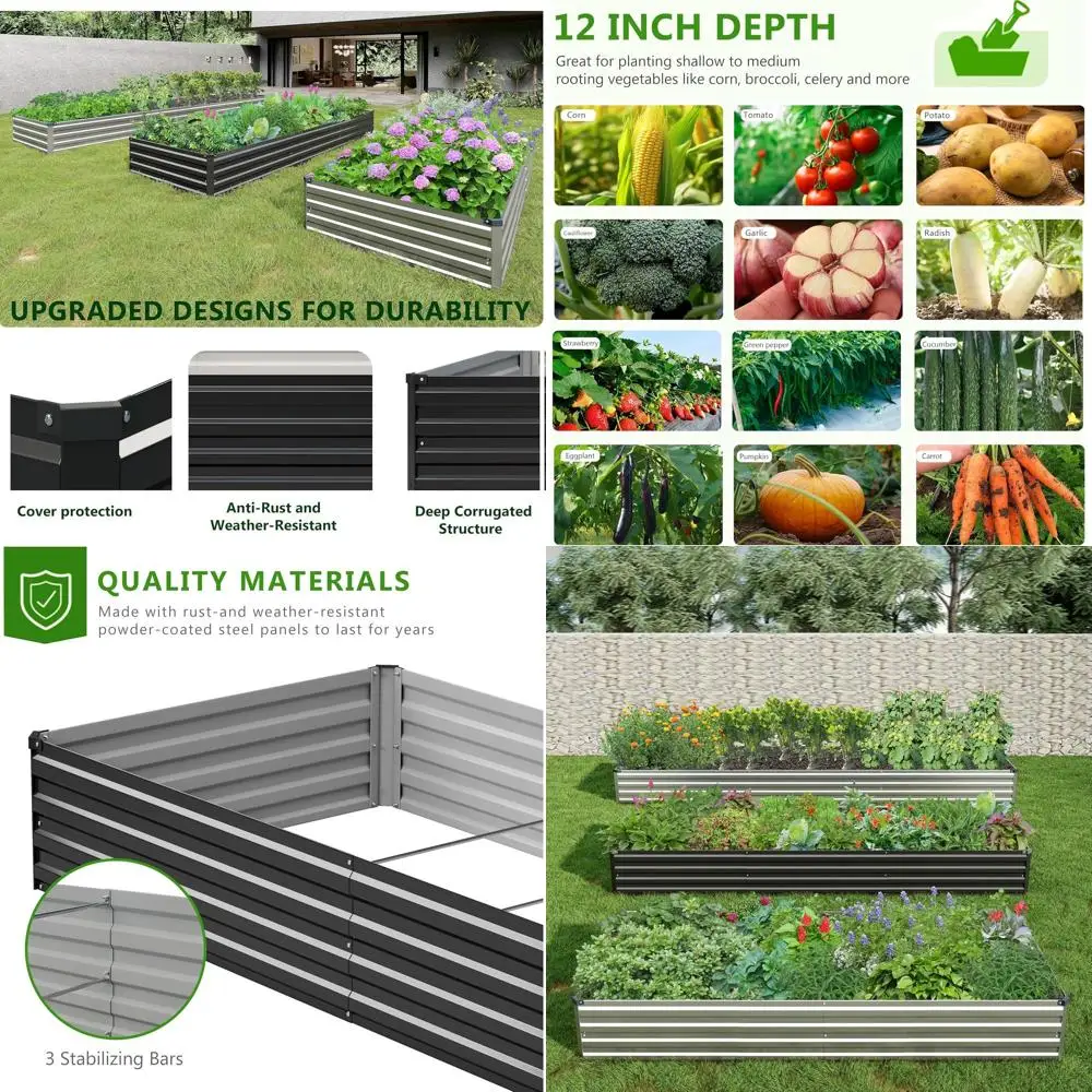 

Садовая кровать из оцинкованного металла 6x3x1 футов, устойчивая к ржавчине кашпо для овощей, цветов и трав
