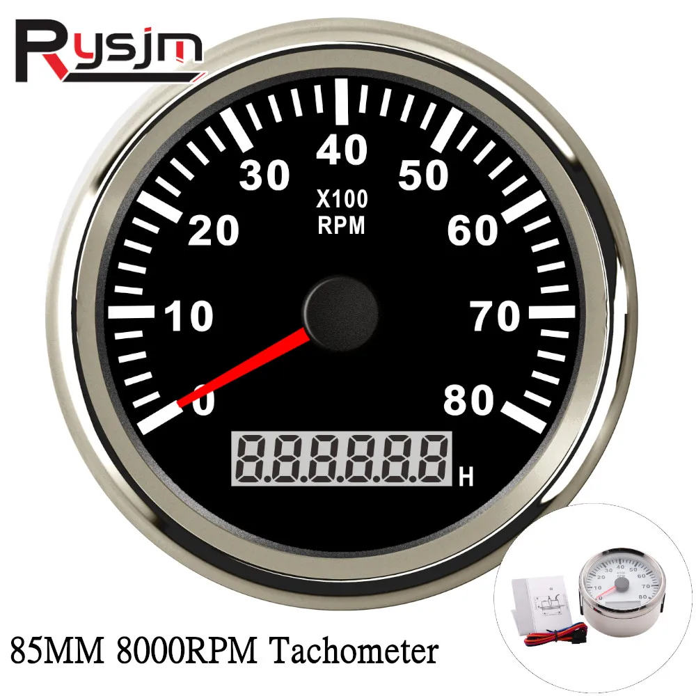 NEW 85mm Diesel Engine Tachometer 8000RPM With Hourmeter Truck Car Boat Tacho Meter RPM Gauge Red Backlight 12V/24V