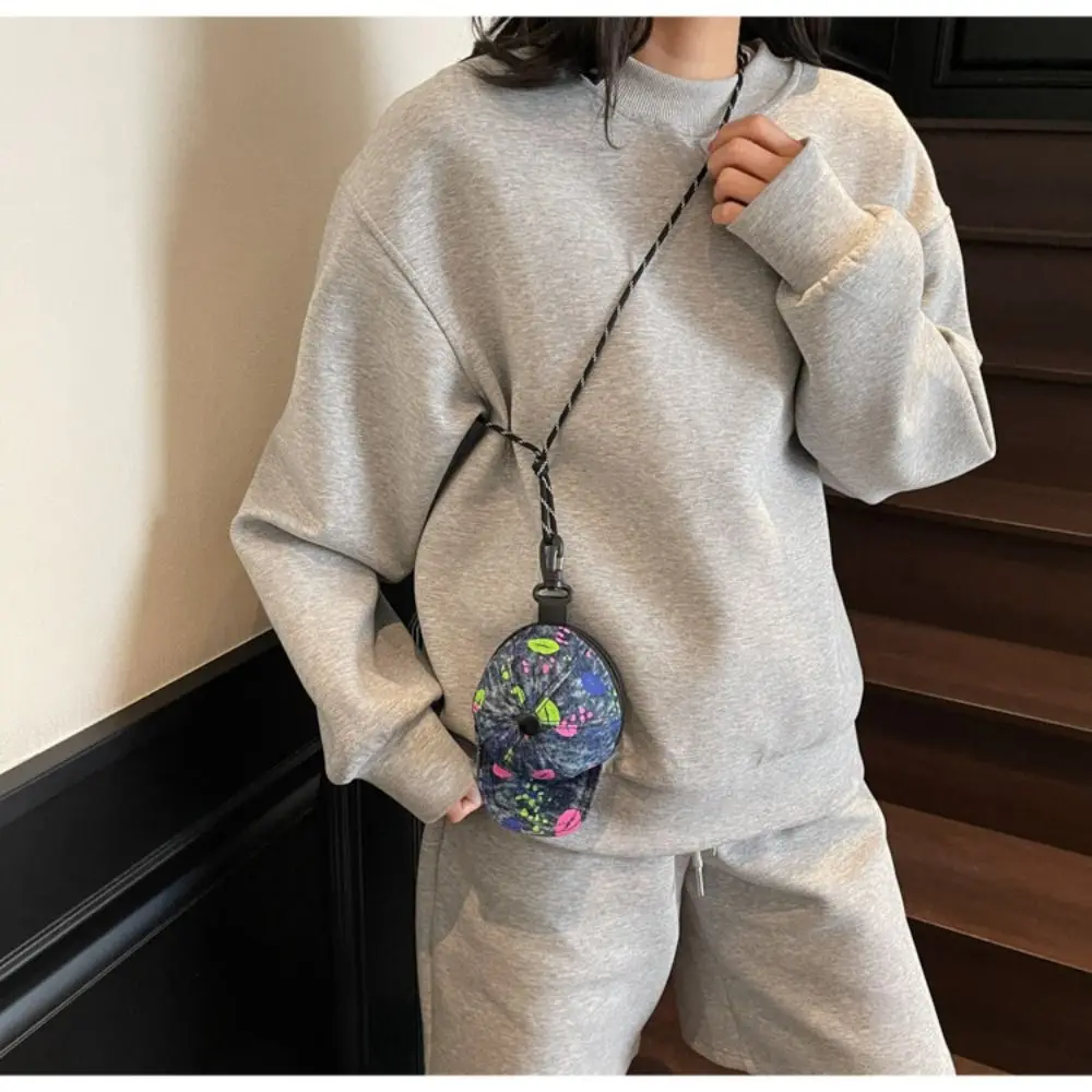 Mini Denim Baseball Cap Crossbody Bag Harajuku Earphone Storage Bag Mini Hat Wallet Zipper Pouch Casual Canvas Coin Purse Travel