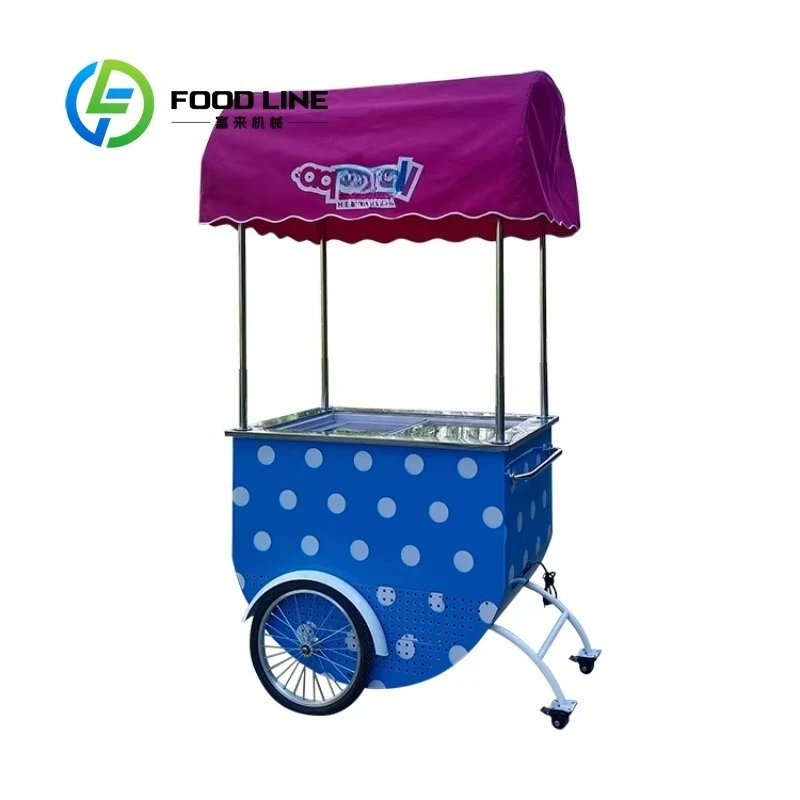 Customized Fashion Portable Hand Push Vending Cart Outdoor Ice Cream Beverage Snack Delivery Stall For Street Commercial