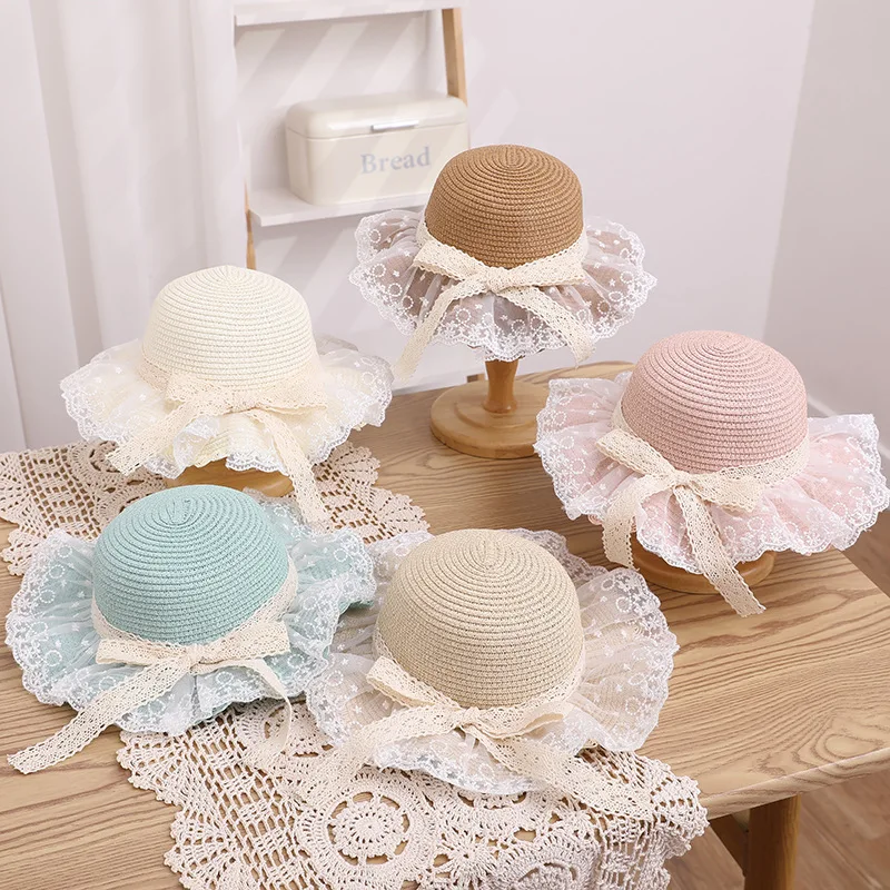 Children Cute Fashion Lace Fashion Princess Bow Girl Summer Outing Sun Protection Breathable Straw Fisherman Hat