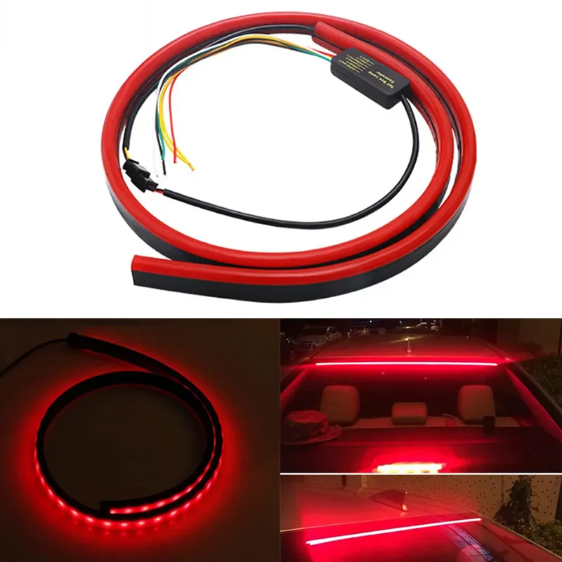 100CM Car Rear LED Strip Light RED Trailer Lamp Warning Turn Signal Lamp Flashing Auto Flexible Strips Brake light Rear Tail 12V