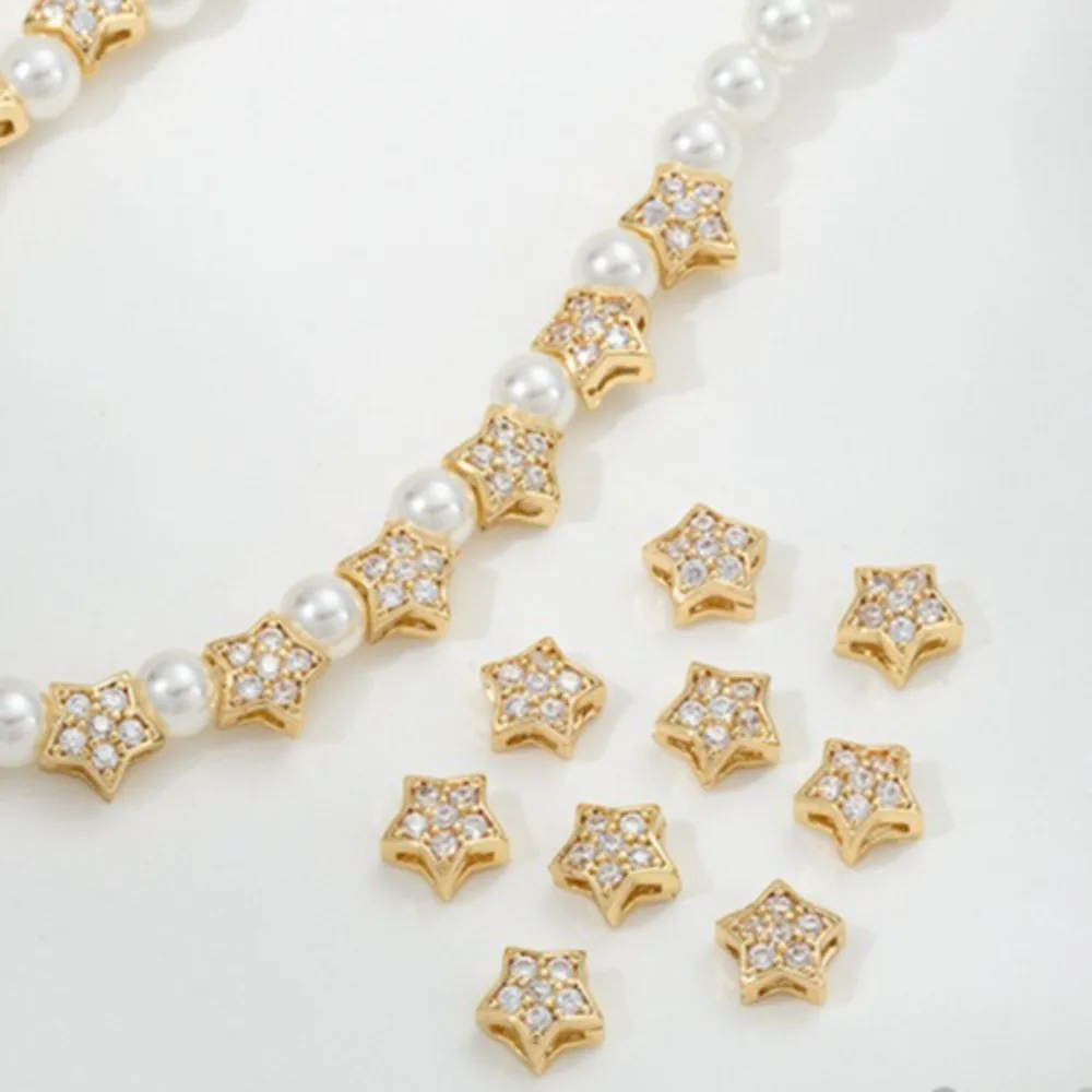

Zircon Pentagram Copper Bead 14K Gold Color 6mm Small Star Bead Divided DIY Handmade Beaded Jewelry Material