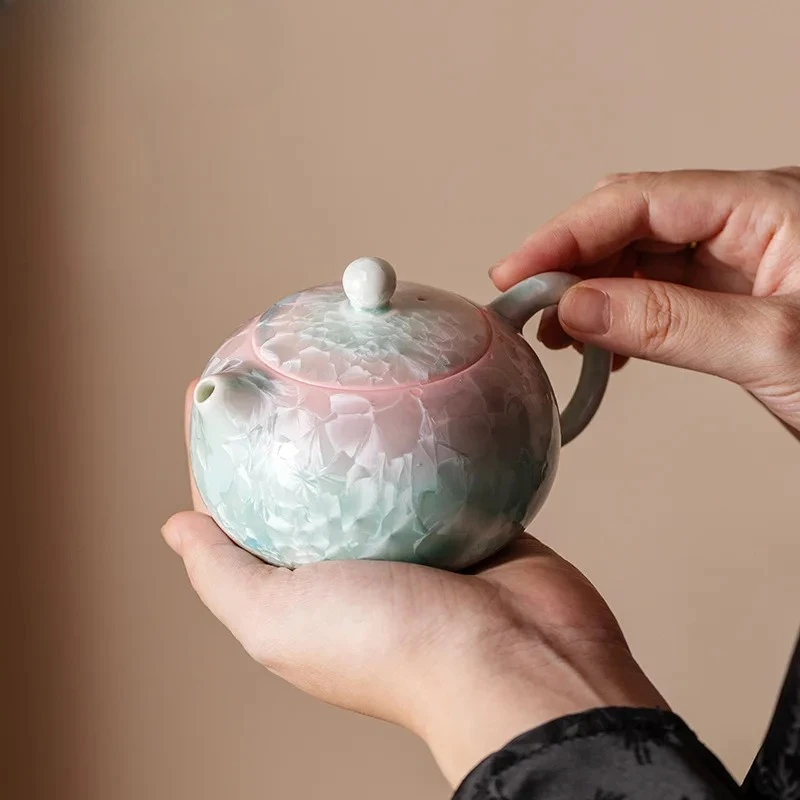 200ml Crystal Glaze Cyan Pink Xishi Teapot Luxury Tea Infuser Pot Tea Maker Kettle With Strainer Flower Tea Drinkware Decoration view 5