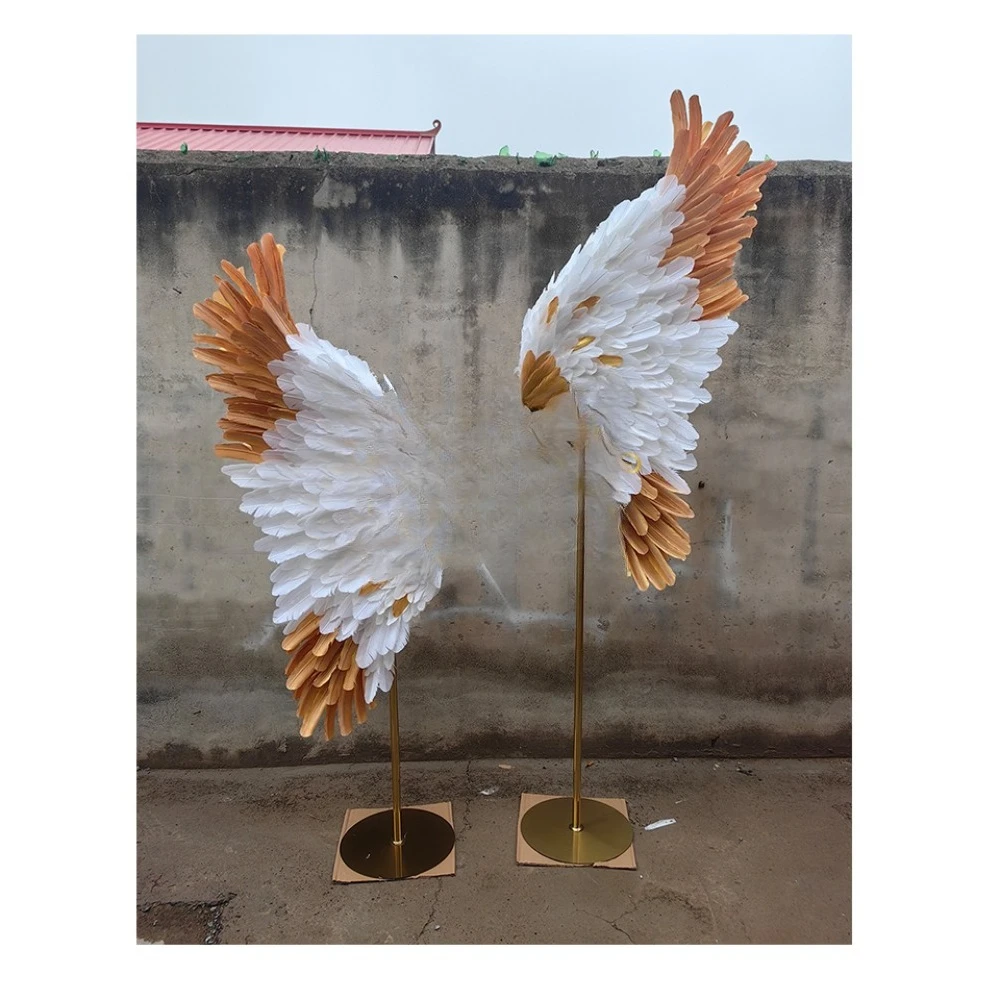 Mall Gold White Feathered Wings Background Ostrich Feathers Angel Wings Holiday Party Supplies Dance Halloween Cosplay