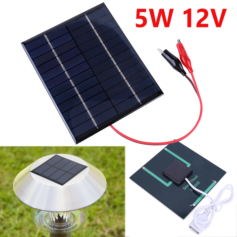 Waterproof Solar Panel 5W 12V Small Cell Module Polysilicon Board Outdoor DIY Solar Charger 1136x110MM for 9-12V Battery Chargin