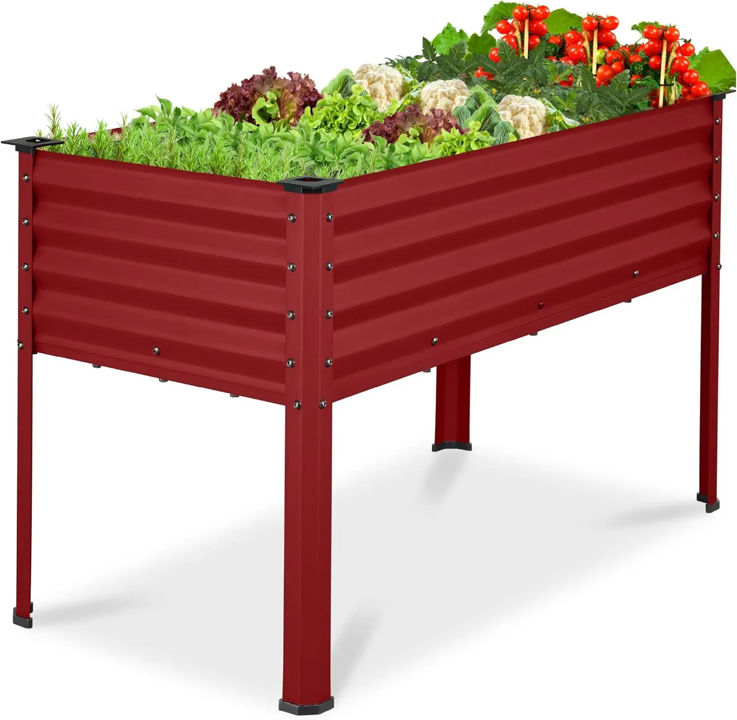 

48x24x30in Galvanized Raised Garden Bed Metal Elevated Planter Box Vegetable Garden for Backyard Patio Balcony Royal Red