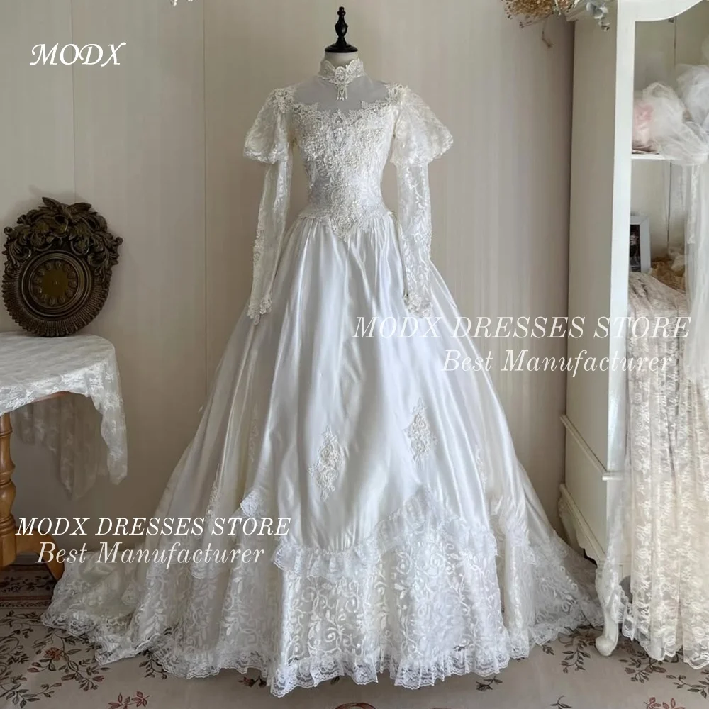 

MODX 2026 Luxury Ivory Lace Embroidery Beaded Wedding Dress Bridal Gown Floor Length Customized Vestidos Novias Boda Women