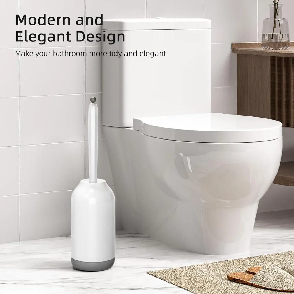 Toilet Bowl Brush Holder Set: Bathroom Deep Cleaning Toilet Cleaner Scrubber Under Rim with Curved Bristle for Dead Corner Clean - Hidden Rv Toilet Decorative Accessories with Caddy- White view 6