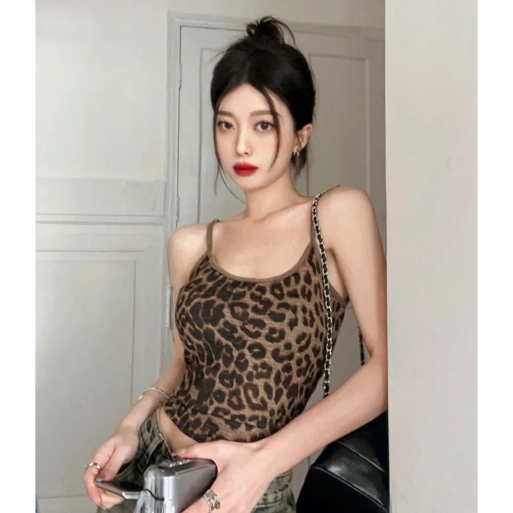 New Summer Leopard Print Sling Cool Look Slim Spice Girl Vest Temperament Casual Tube Top Outdoor