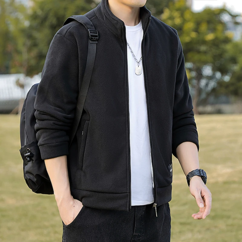 

Мужской кардиган-свитер на флисовой подкладке, повседневный, с воротником-стойкой, теплая верхняя одежда для мужчин среднего возраста, осень-зима