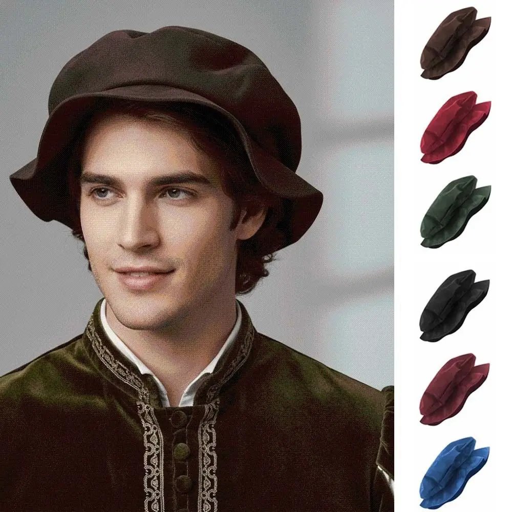 Faux Suede Medieval Flat Cap Soft Velvet Solid Color Mens Cosplay Cap Lightweight Design Breathable Fabric Renaissance Beret Hat