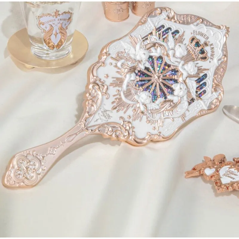 Little Angel Series Handheld Mirror Pocket Exquisite Relief Luxurious Retro Style Vanity Delicate Makeup Tools