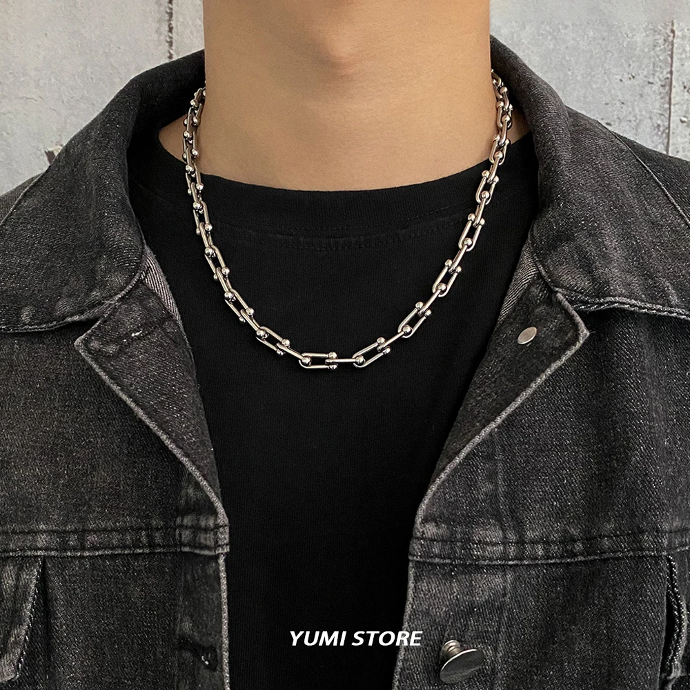 Titanium Steel Geometric Necklace For Man Woman Hip Hop Clavicle Chian Punk Choker Jewelry Street Kpop Accessories Wholesale