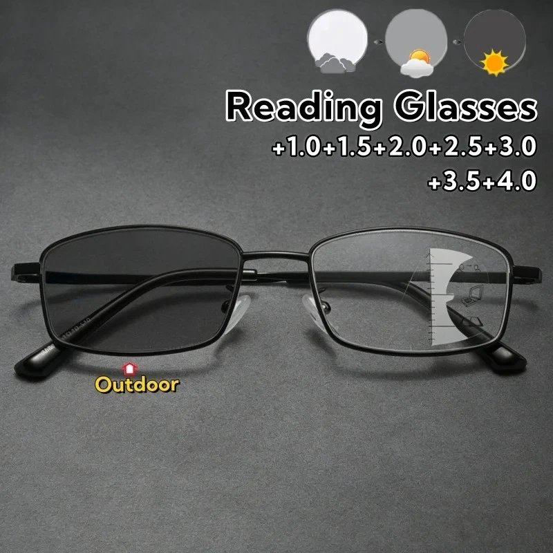 

Simplicity Business Photochromic Multifocal Reading Glasses Elegant Anti-blue Light Metal Ultra Light Eyeglasses +1.0 To +4.0