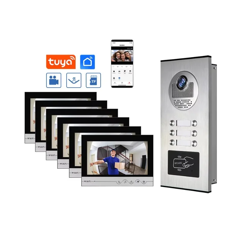 

Wi-Fi видео дверной звонок 7-дюймовая цветная система ночного видения для квартиры Проводное подключение ID функции разблокировки