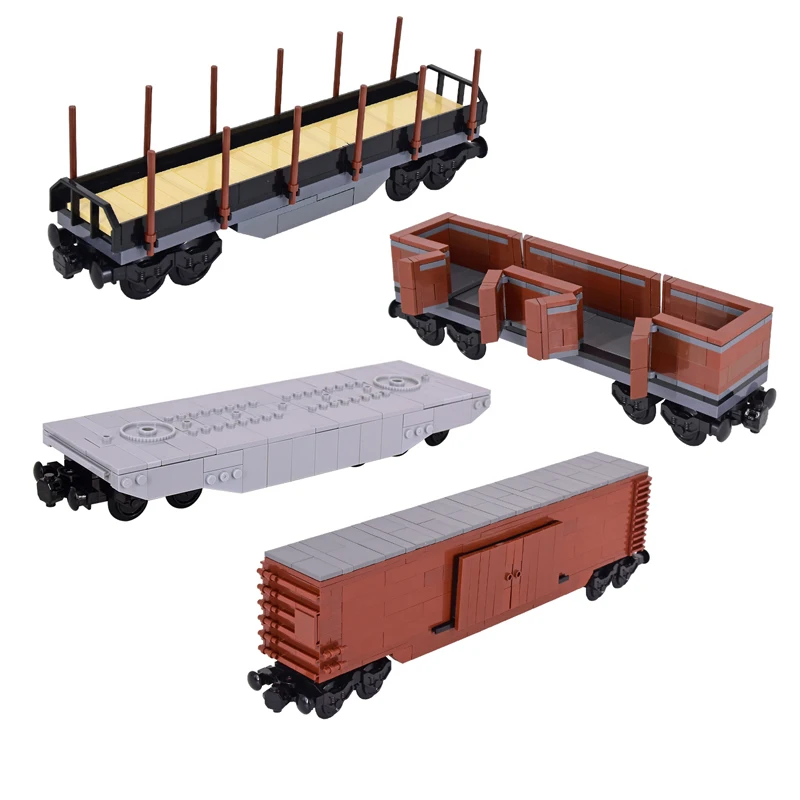 MOC City Creative Flat Top Truck Train Open Wagon model Building Block Bricks DIY Technical Toys for children Christmas gifts