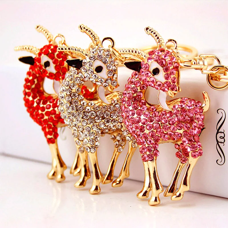 Unique Sheep Goat Key Chains Holder Crystal Purse Bag Buckle HandBag Pendant For Car Keychains Keyrings K259