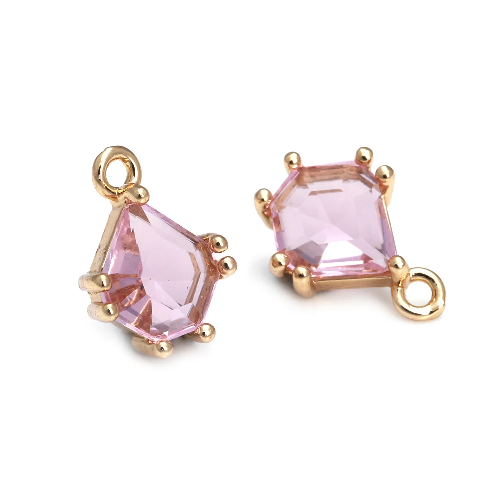 10 Chiếc 8.5X12MM Cao Cấp Vàng Champagne Màu Đồng Thau Và Kính Đa Giác Quyến Rũ Mặt Dây Chuyền Trang Sức Làm Diy những Phát Hiện Phụ Kiện