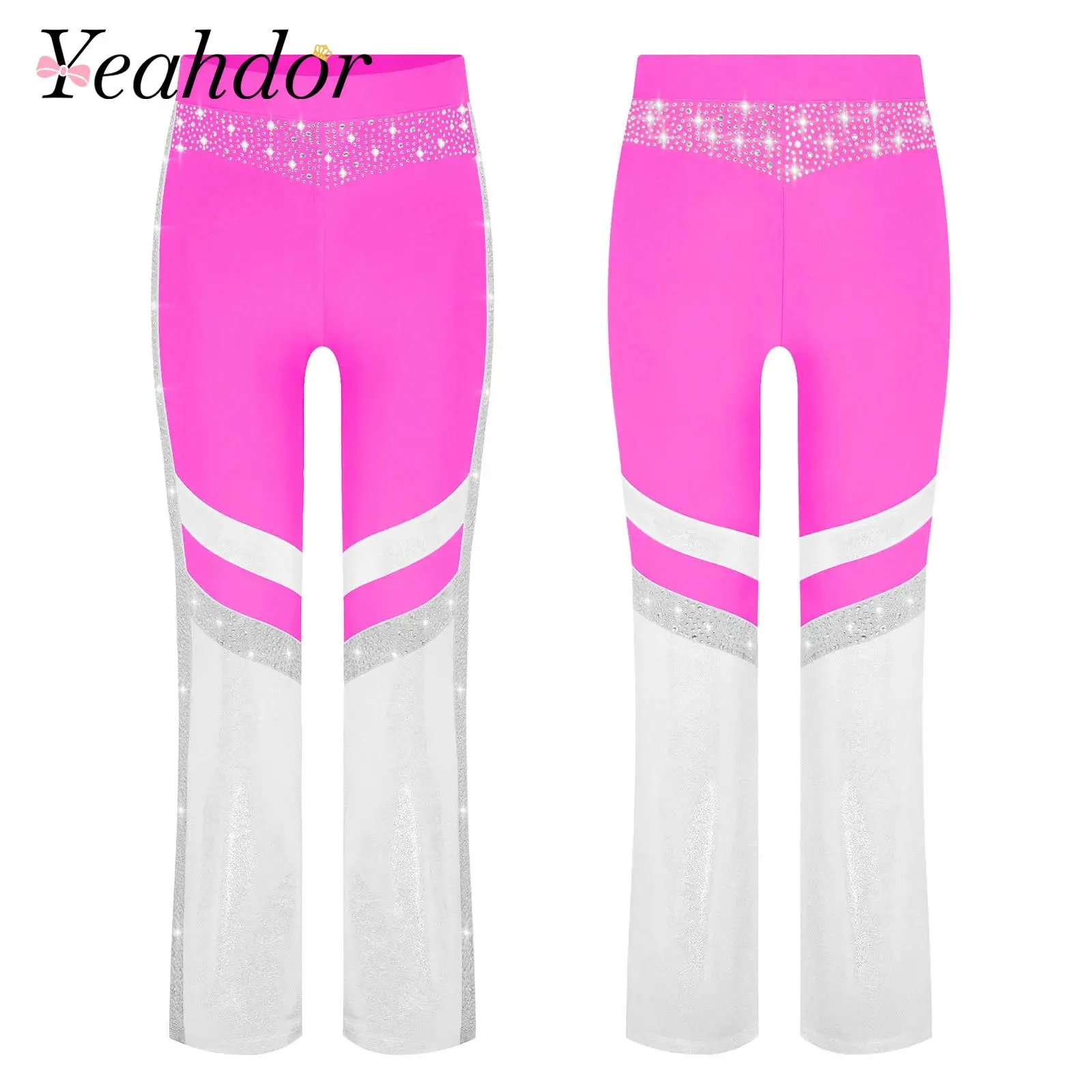 متوهج السراويل الاطفال الفتيات اللون كتلة مرونة الخصر مشاعل جرس القاع السراويل الجمباز اليوغا البهلوانية ملابس رقص الباليه #1