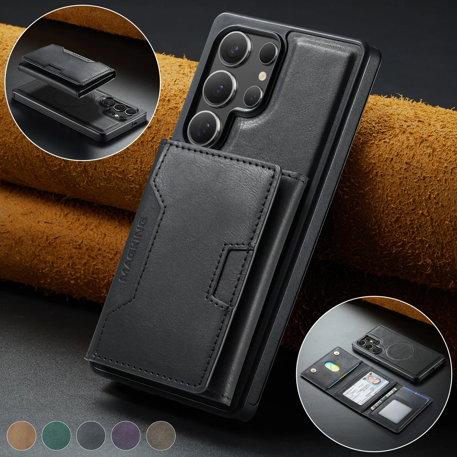 

Чехол-кошелек MAGKING-K4 Luxury Magnetic 2-в-1 для Samsung Galaxy S23 S24 S25 S26 Ultra, кожаный, с отделениями для карт