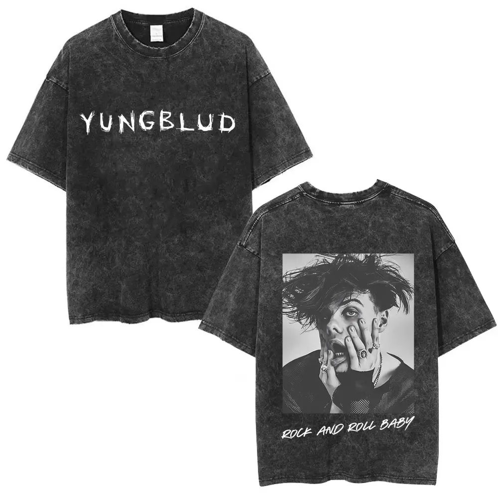 

Washed Vintage Singer Yungblud Face Graphic T-shirt Men Women Casual Retro Oversized T Shirts Men's Fashion Gothic Streetwear