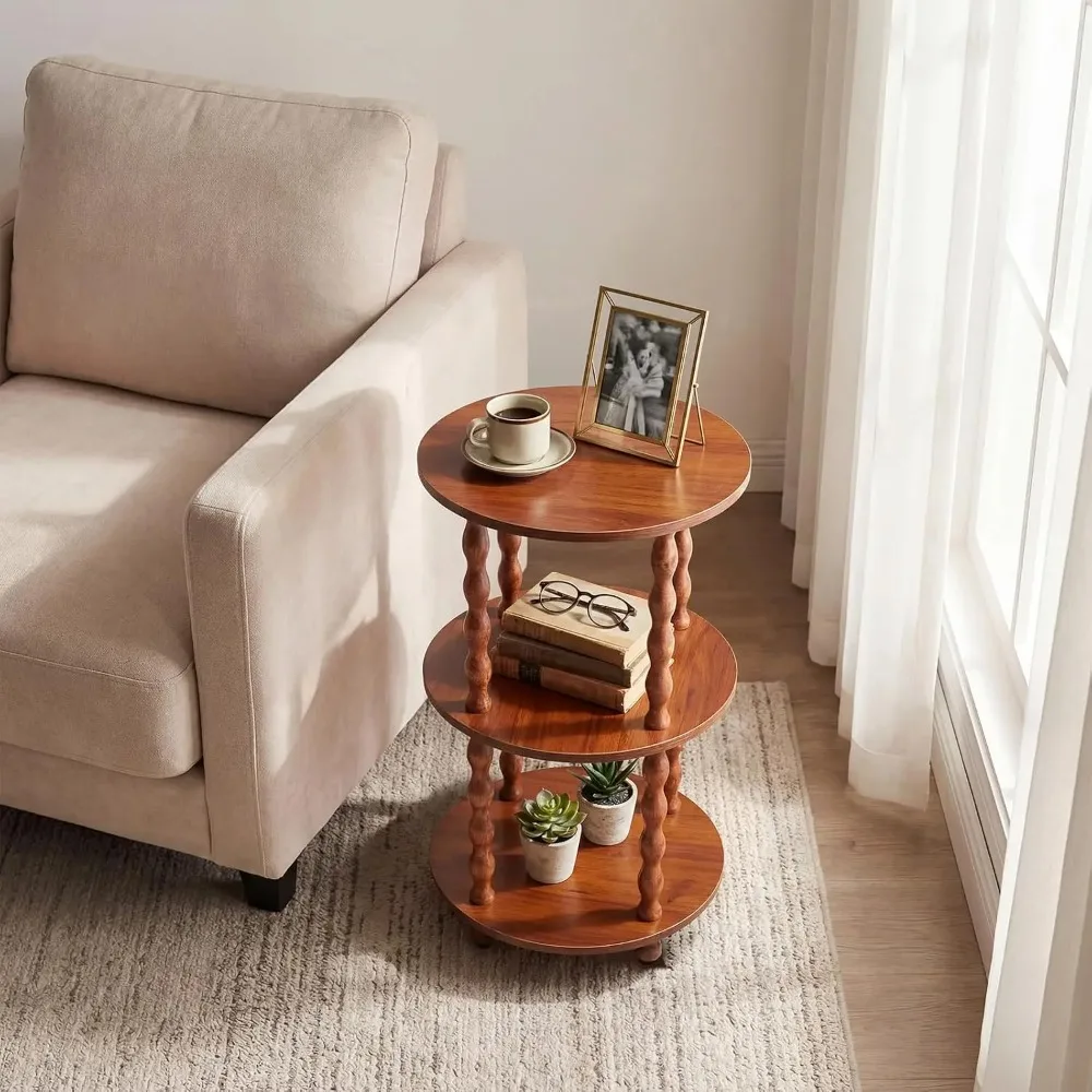 3-Tier Layer Circular Side Table Multi-functional Tool Hanging Floor Shelf Artistic Coffee Table Space-saving Sofa Side Table  for Living Room Bedroom Office Nursery