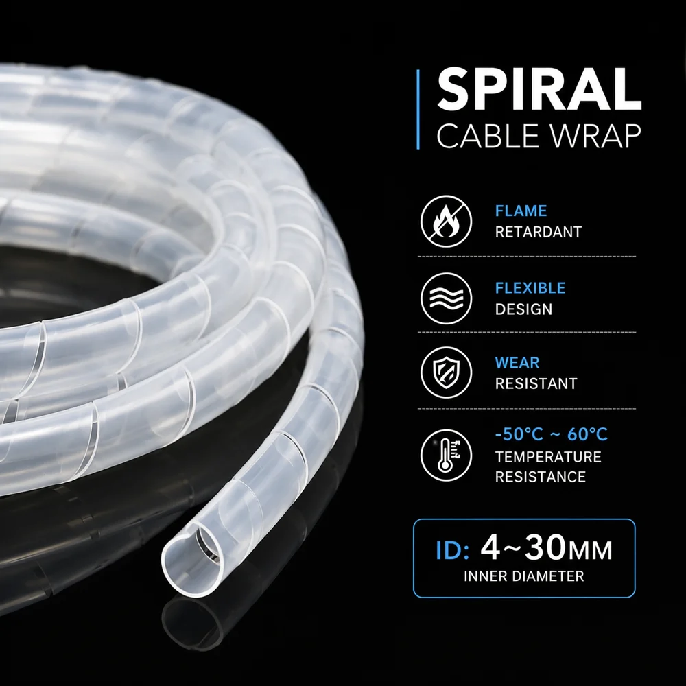 White PE spiral wound sleeve, with an inner diameter of 4-30mm, flame retardant wear-resistant and tensile resistant
