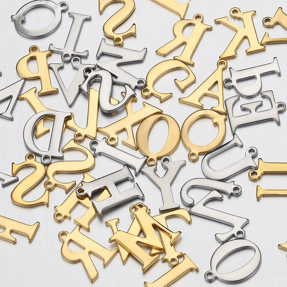 

520pcs 26Lettersx20pcs Stainless Steel Gold Letter Initial Charms Alphabet Beads Pendants for Jewelry Making DIY Wholesale