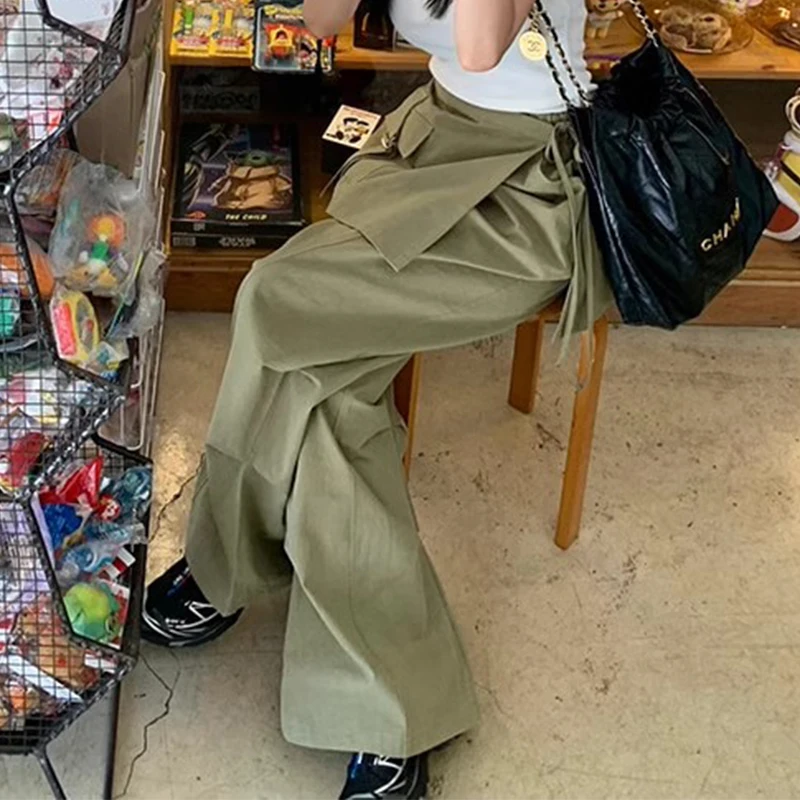 Pantalón coreano femenino de cintura alta, informal, Irregular, Y2k, pantalones de pierna ancha para mujer, Pantalones rectos de moda, pantalones nuevos 2025