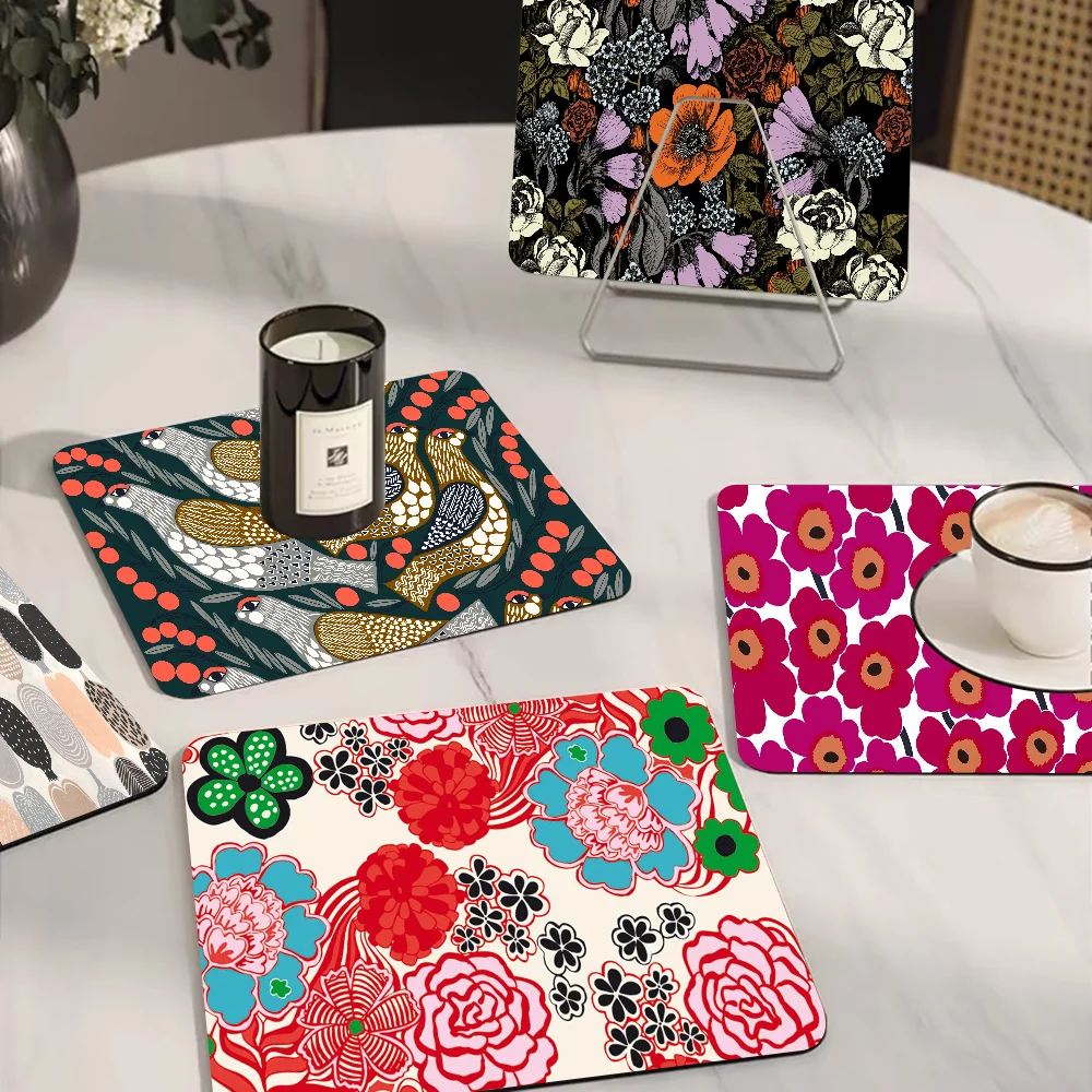 Marimekko-U-Unikko Flowers Quick Drying Dish Mat Printed Kitchen Non-slip Cup Pad Drain Mats Dinnerware Cup Bottle Placemat