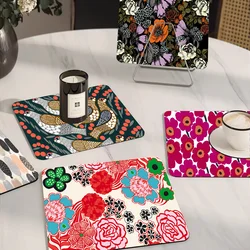 Marimekko-U-Unikko Flowers Quick Drying Dish Mat Printed Kitchen Non-slip Cup Pad Drain Mats Dinnerware Cup Bottle Placemat