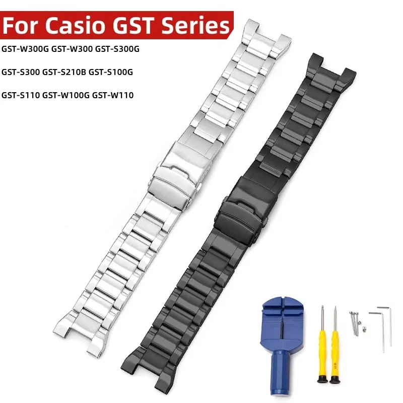 For Casio Watch Band GST-W300 400G B100 S300 S310 S120 S110 W100G W110 Metal Strap 304 Stainless Steel Watch Band Bracelet