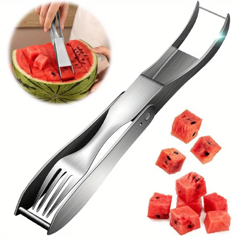 

Вилка для нарезки арбуза, резак для нарезки арбуза из нержавеющей стали, летняя вилка для арбуза 2-в-1, инструмент для нарезки фруктов, вилка для резки фруктов