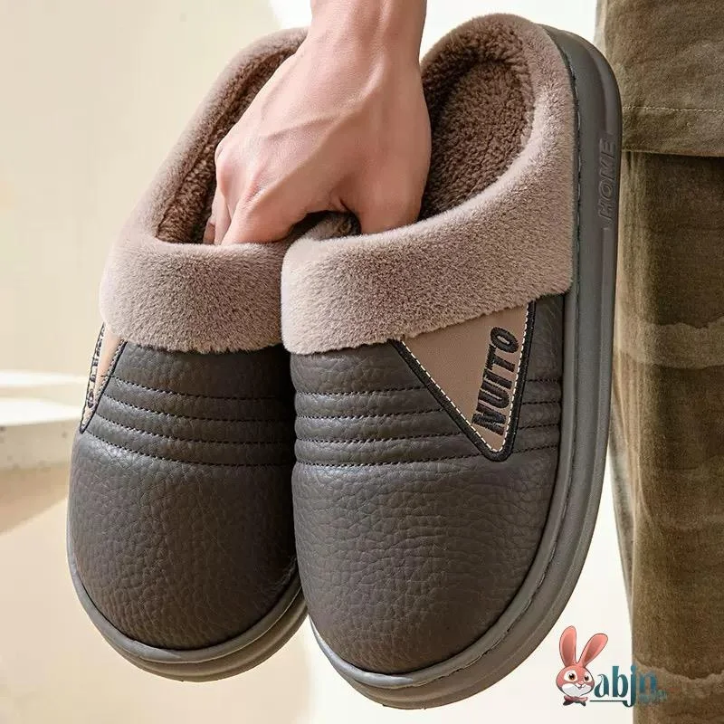 

Мужские зимние утепленные домашние тапочки из флиса, водонепроницаемые, нескользящие, теплые, хлопковые, повседневные, без застежек, для дома