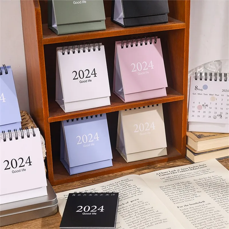 2023.8-2024.12 Mini Desktop Calendar Solid Color Paper Desk Calendar