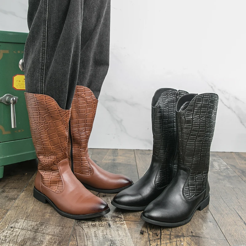 

Men's high top boots Leisure autumn and winter British styles Work or office Outdoor fashion shoes 38-47 Retro Black Brown