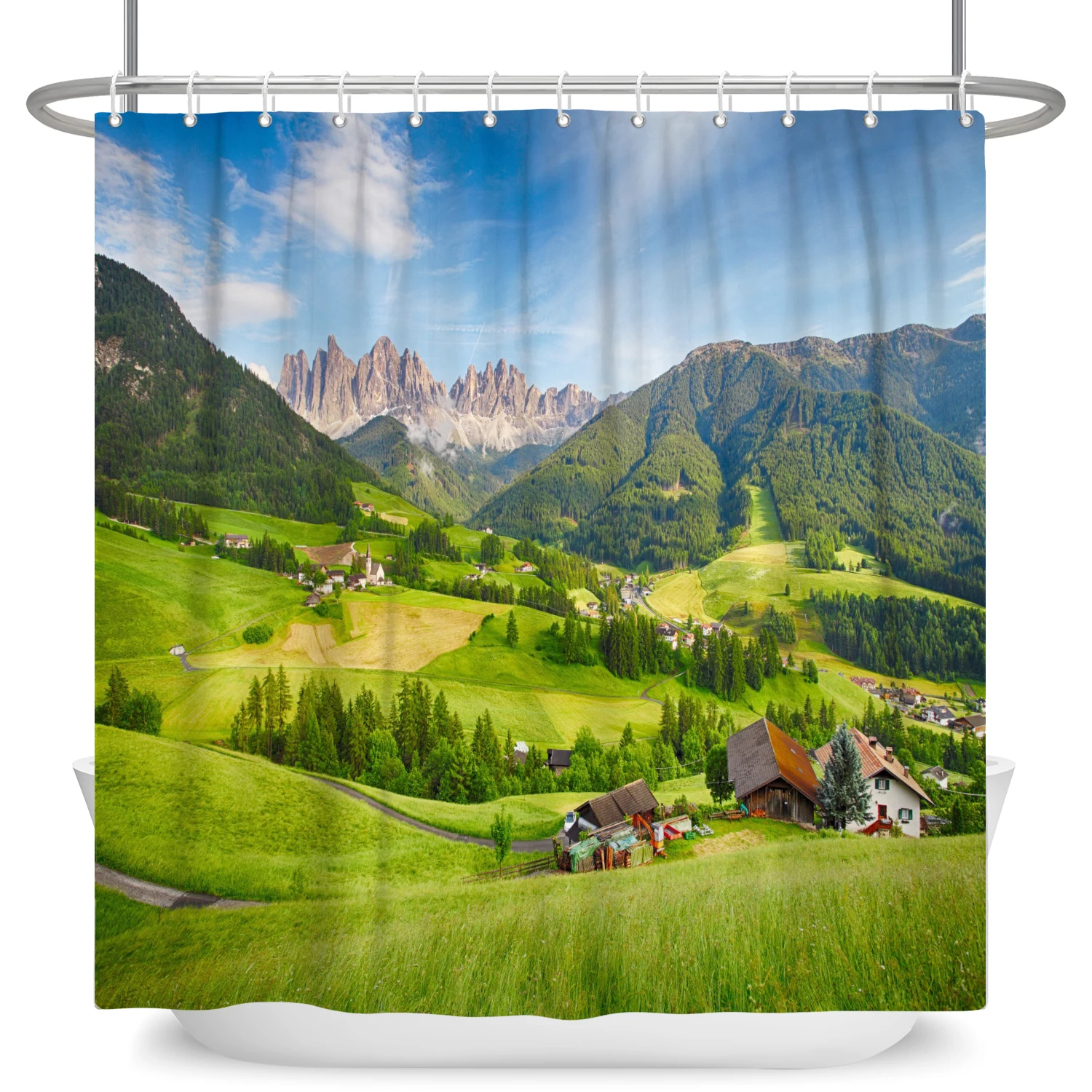 Natural Scenery Shower Curtain Waterfall Mountain Water Forest Flower Landscape Shower Curtain for Bathroom Home Decor Waterproo