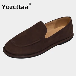 Yozcttaa 사이즈 35-40 여성용 플랫 로퍼, 리얼 가죽, 인스 패션, 로우 힐, 캐주얼, 데일리, 오피스 레이디, 컴포트 원피스, 인스 2025