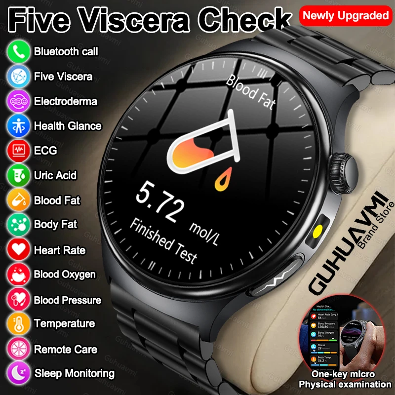 

2025New Five Viscera Health Check Smart Watch Men blood lipids Precise Measurement Blood Pressure ECG Bluetooth Call SmartWatch
