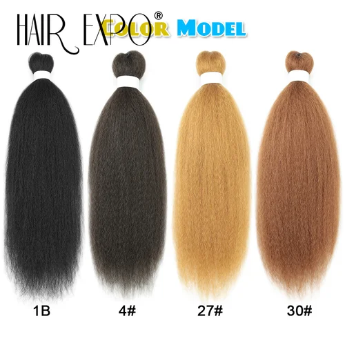 Imagen 2 del producto Mechones de pelo de ganchillo de 26 pulgadas, trenzas sintéticas preestiradas, extensiones de cabello Kanekalon Yaki, mechones de pelo de poni liso, 3 uds.