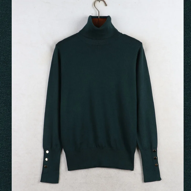 Sunine Home خريف شتاء جديد كبير الحجم المرأة عالية الياقة طويلة Sve العلوية تريكو قاعدة طبقة سترة الحلو Sle