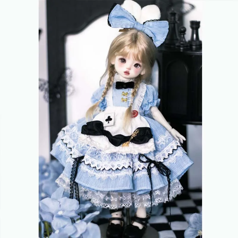 Alleen Kleding 1/6 BJD Poppenkleertjes Alice Blauwe Rok Poker Boog Set Voor 30 cm BJD Poppenkleertjes Meisjes kleding Accessorie Dress Up Speelgoed