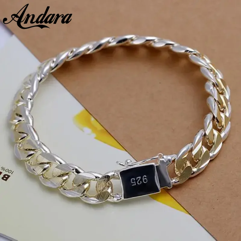 Andara 925 Sterling Silver Solid 10mm chain Bracelet men women Chain noble wedding Jewelry fashion charms party birthday gift