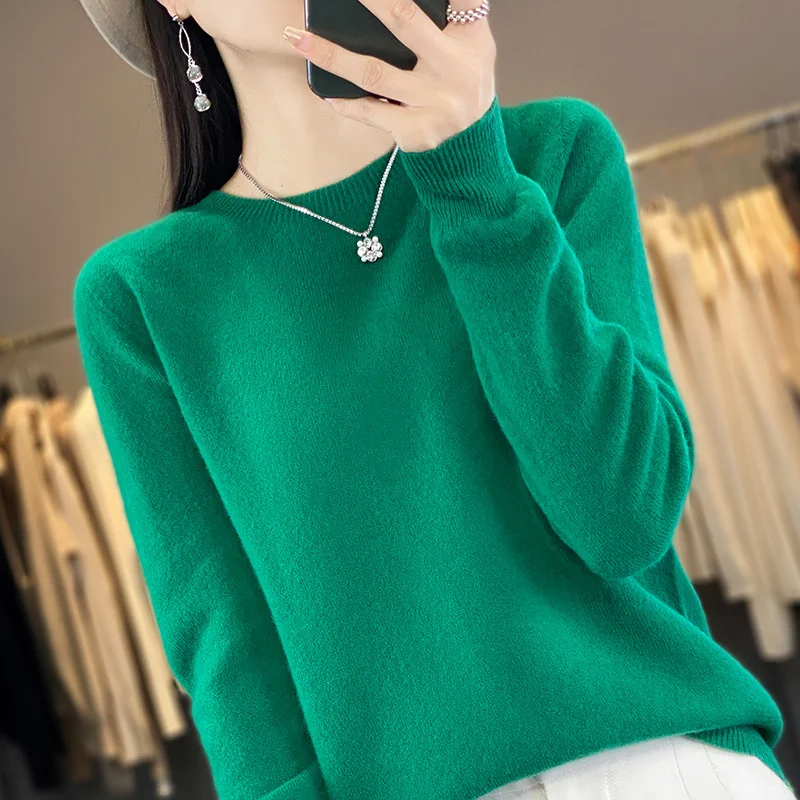 

Женский вязаный свитер с длинным рукавом, размеры S-XXL, модный, для весны и лета, с круглым вырезом, 100% шерсть, пользуется большим спросом.