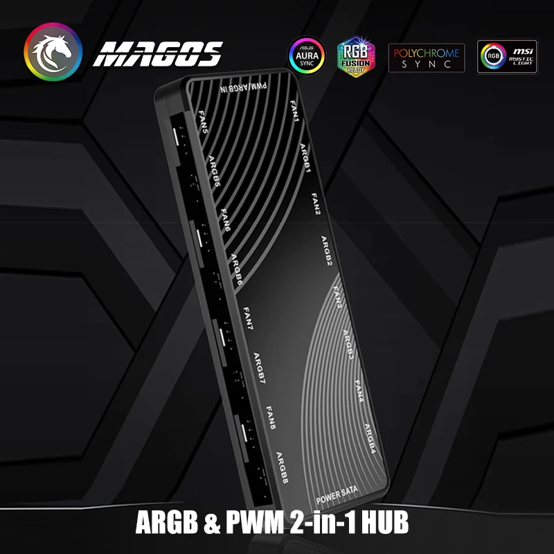 

PC Cabinet ARGB + PWM Hub 2 in 1, Pwm 4Pin Fan & 5V 3Pin Divine Light Sync, 8+8 Interface HA-02