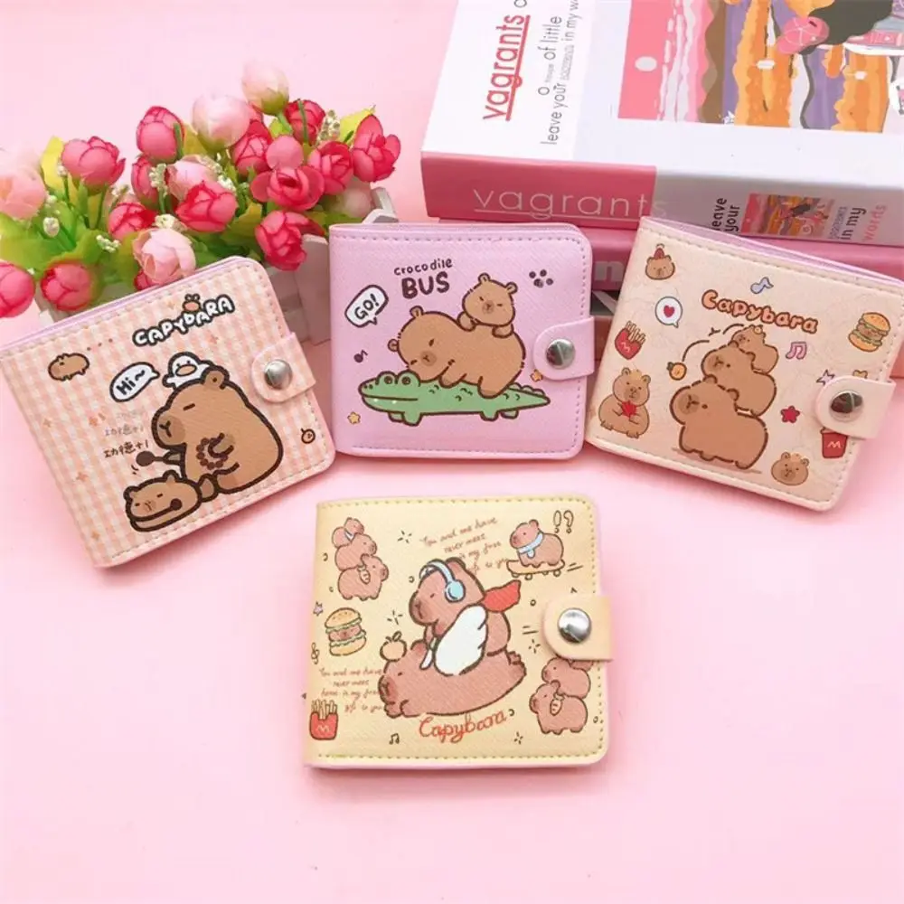

New Capybara Coin Purse PU Leather Cartoon Short Wallet with Buttons Card Holder Women Girls