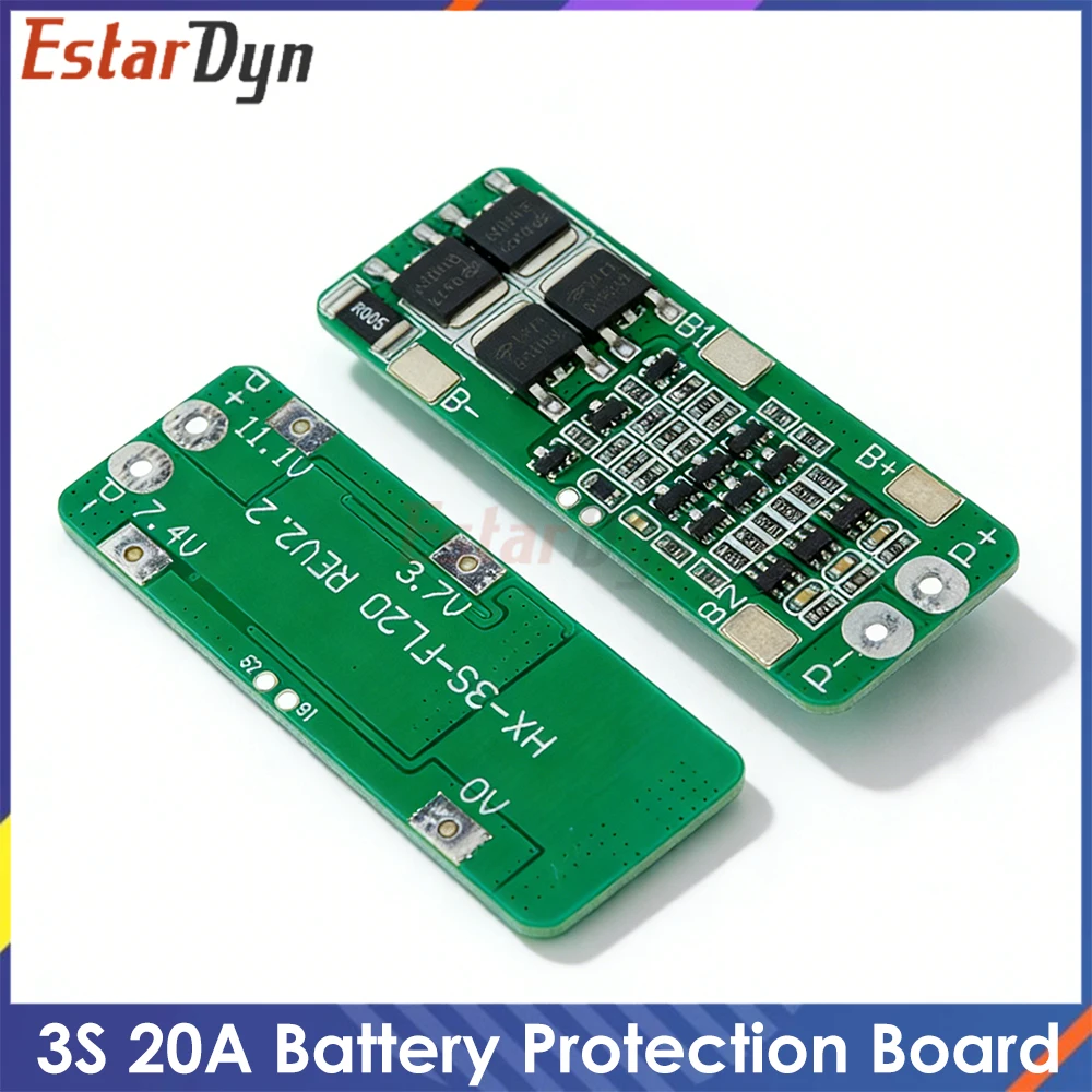 3S 12.6V 20A 18650 Lithium Battery BMS PCB Protection Module Board, for Li-ion Drill Motor/Power Tool Pack DIY (64x20x3.4mm)