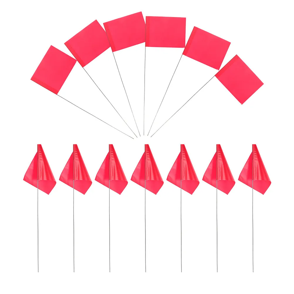 60Pcs Lawn Marker Flag Red Triangle Marking Flags Utility Steel Wire Poles Irrigation Yard Markers Sprinkler